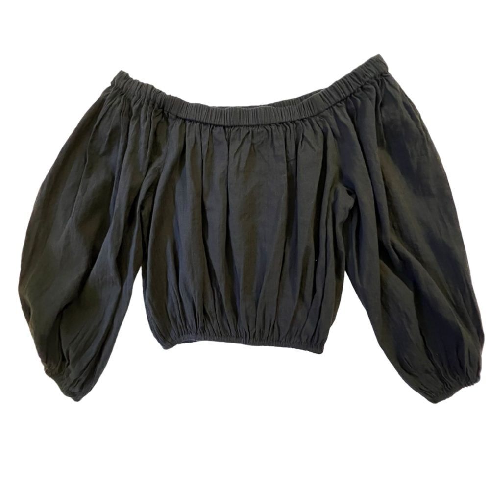 Circus NY by Sam Edelman Peasant Crop Top XS Black Cottagecore Coquette NWOT